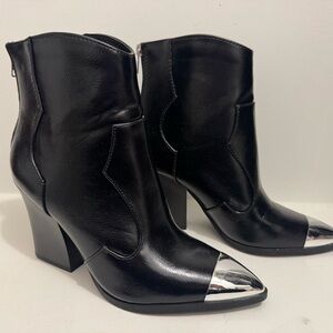 Soda Black Heeled Boots with Silver Tips